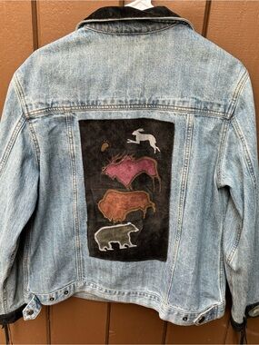 VTG SFR Santa Fe Re-Creations Denim Jacket Suede Southwestern Fringe Wmn XL